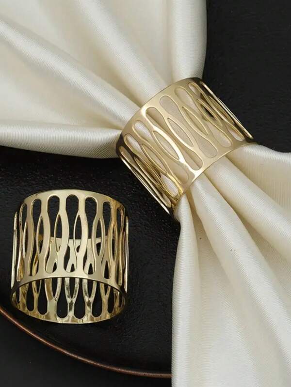 6 pièces Anneaux à serviettes métalliques creux élégants et romantiques, conviennent pour le mariage, la décoration de table d'hôtel