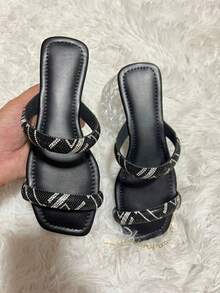 Women's Flat Sandals Square Toe Comfortable Fashion Luxury - Black - View 2