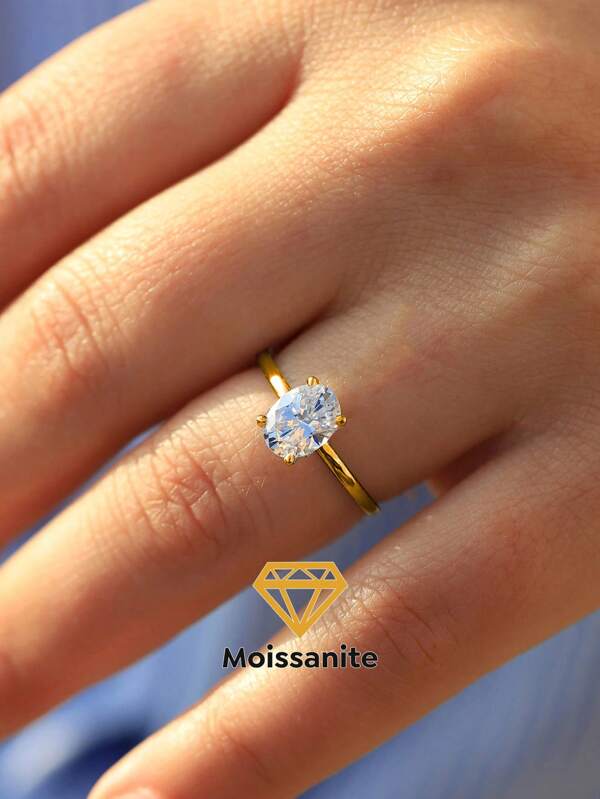 1Pc Elegant And Gorgeous Four Prong Oval Ring Diamond Moissanite 1ct-2ct For Women Engagement Gift, Holiday Gift S925 Sterling Silver Fine Jewellery Gift