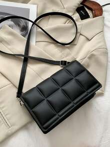 简约时尚方形斜挎包、时尚都市翻盖单肩斜挎包、百搭格子方形钱包 - 黑色 - 查看 12