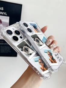 1 pieza Funda de teléfono protectora de TPU con cobertura total, lente protectora y collage de fotos personalizadas de 4 en 1 para pareja/familia/amigos/mascotas para iPhone 11/12/13/14/15/16/16pro/16plus/16promax/X/Xr/Xsmax/7/7plus, elegante, colorida, vintage, linda, sencilla, divertida, personalizada, regalo ideal para él, regalo ideal para ella, novio, novia, familia, amigos, abuelos, pareja, para aniversarios, para cumpleaños