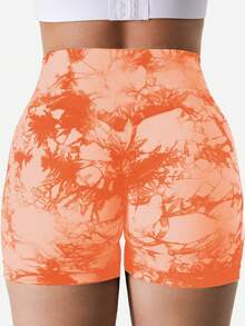 Quần short tập thể dục nhuộm loang cho nữ, quần short tập yoga cạp cao nâng mông liền mạch, đồ thể thao dành cho nữ - trái cam - Xem 4