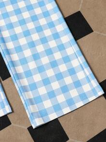 1pc Tween Girls Fashionable Simple Plaid Pattern Loose Wide-Leg Pants, Spring/Summer - Blue and White - View 6