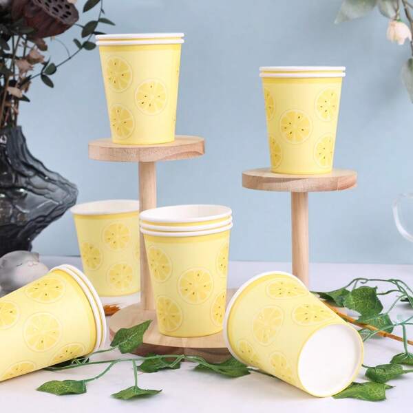 10pcs/20pcs/40pcs/Set,Summer Lemon Paper Cups Picnic Paper Cups Holiday Paper Cups Party Cups Bathroom Paper Cups Holiday Paper Cups Lce Cream Cups Wedding Paper Cups Cold Drink Cups(Yellow)