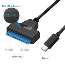 Cable adaptador SATA a USB C 3.0 para transferencia de datos de HDD/SSD de 2.5", convertidor de unidad de disco duro externa que admite UASP (Negro)