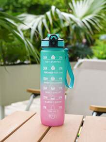 1pc 1000ml/32oz Gradient Color Plastic Cup, Outdoor Large Capacity Sports Water Bottle With Straw, Time Marker, Bounce Design, Leakproof Lock, Strap For Convenient Carrying, Suitable For Work, School, Outdoor Sports, Fitness, Hiking, Camping, Cycling, Holidays Gift