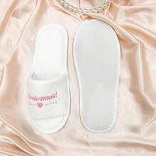 Dép hở mũi in logo phù dâu cho nữ, chất liệu vải nỉ san hô trắng, đế EVA dày 6mm thoải mái, đồ dùng cho đám cưới, dép phù dâu dùng một lần - Phù dâu màu hồng - Xem 3