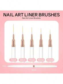 5 Pieces Of Advanced French Fashion Nail Stripe Art Brush Set, UV Gel Nail Brush Set. - 白色 - 查看 5
