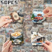 50pcs Vintage Travel Themed Stickers - Unique Adventure Designs For Luggage, Bikes, Skateboards, Water Bottles And Home Decor - Matte Finish, Self-Adhesive PET Material