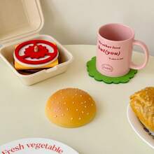 1pc Cute Resin Hamburger Shaped Heat Insulation Pad, 4 Styles Felt Cup Coasters, Multifunctional Decor Item Suitable For Home Desktop, Can Be Given As Small Surprise Gift For Friends