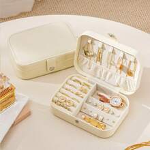 CASEGRACE 1PC Rectangle PU Leather Jewelry Box Organizer Small Travel Portable Earring Ring Jewellery Storage Case For Girl Women Wedding Birthday Gift, Gift Back To School