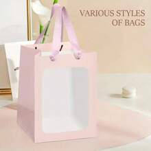 Multi Colored 10PCS Kraft Paper Rectangular Regular Windowed Transparent Gift Bag Size: 20cm * 15cm * 10cm, Suitable For Bridal Gifts, Weddings, Birthday Parties, Various Holiday Gifts, Bouquets, Transparent Windowed Party Handbags