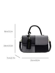Bolsa feminina quadrada, design xadrez bicolor, patchwork, estilo minimalista elegante, bolsa de ombro/transversal