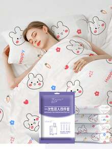 一次性加宽加大四件套，白色，一次性床单和枕套，清洁卫生的旅行必备，床单和被套 - 彩色 - 查看 2