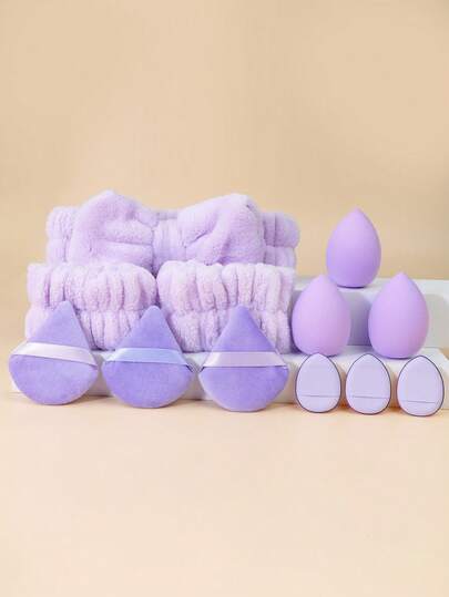 12pcs Makeup Sponge Set, Includes Bow Decor, Triangle Finger, Flocked Makeup Sponges