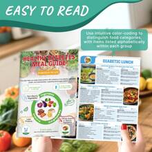 GIURKUU 3 Pcs Diabetes Food List Chart, Printable Healthy Diabetes Meal Guide Brochure, Diabetic Meal Planner For Diabetics Type 1 With Serving Size, Glycemic Index (GI), Protein, Carbs, Calories