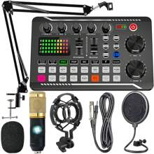 Professional Podcast Equipment Bundle Starter Kit - Condenser Microphone Recording Studio Setup With Pop Filter & Shock Mount, Streaming Podcast Mic Kit With Real-Time Voice Changer, Live Sound Card Audio Interface For PC//Computer, Perfect For Vlog, Gaming, Karaoke, Home Studio