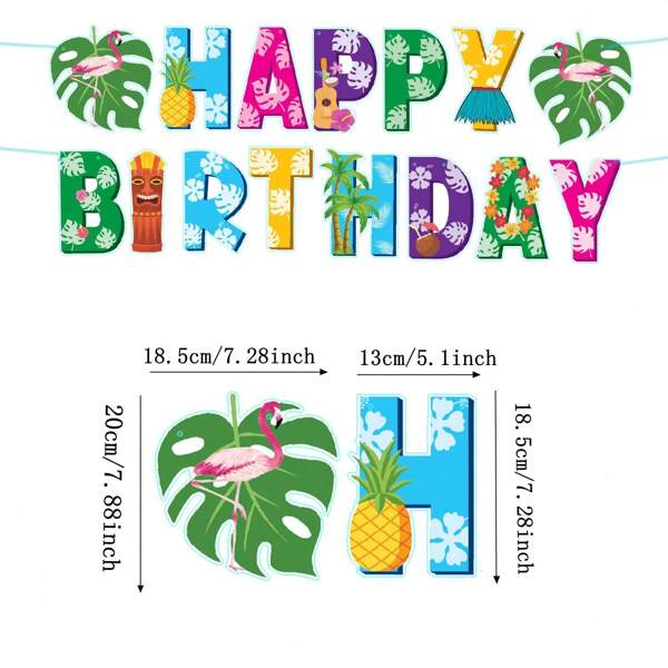 Decoração de Festa de Aniversário Tropical de Verão com Tema Havaiano de Flamingo, Folha de Palmeira, Aloha, Decorações de Festa de Aniversário de Férias de Verão