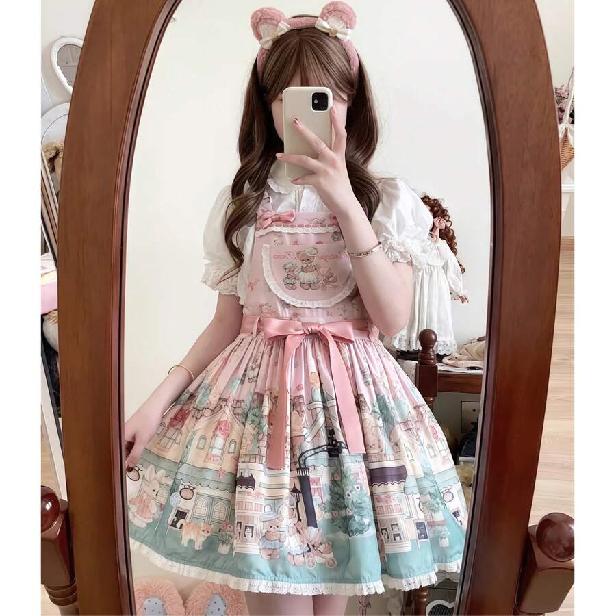 1 件洛丽塔风格可爱日式蝴蝶结吊带连衣裙，仅连衣裙，适合节日、派对、表演，适合所有节日、情人节礼物和万圣节日常穿着 - 彩色 - 查看 1