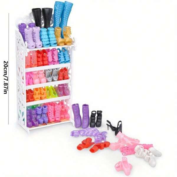 Estante de almacenamiento de zapatos para muñecas de moda / Juego de zapatos mixtos (botas altas / sandalias / planos) - Accesorios de muebles elegantes para muñecas de niña de 11.5 pulgadas, sin olor, ¡a juego con tu estilo!