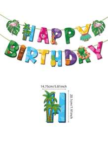 Pancarta de cumpleaños feliz de verano con tema de flamingo hawaiano, hoja de palma y Aloha para decoración de fiesta de cumpleaños de verano tropical