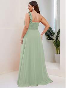 Plus One Shoulder Chiffon Backless Bridesmaid Dress Mint Green Formal Dresses For Summer Party - Mint Green - View 2