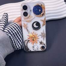 1个透明超薄简约防摔手机壳，太阳星星月亮拼图图案，个性化定制，兼容 16 Pro Max、15/14 Plus/13/12/11等机型，国际版，非国内版。 - 彩色 - 查看 3