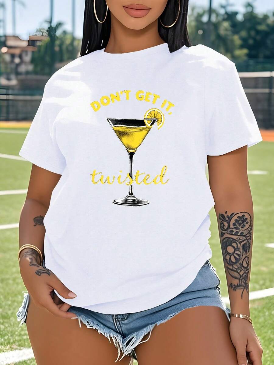 Martini Glass With Lemon Twist Large Size Women's Short-Sleeved T-Shirt (Non-Sports) - White - View 1