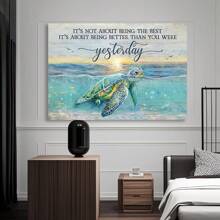 Framed 1PC Inspirational Sea Turtle Canvas Art Print Vibrant Ocean Scene, Ready To Hang Wall Decor For Bedroom & Living Room, Modern Coastal Turquoise Design With Motivational Quote, Living Room Decor|Coastal Wall Art|Readytohang Canvas, Turtle Decor