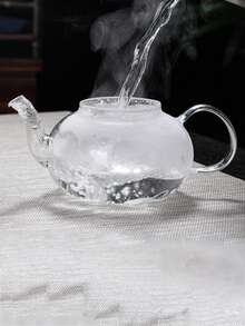 1pc Thick, Heat-Resistant, High Borosilicate Glass Tea Set With Steel Infuser, Transparent Flower Tea Pot - Transparent - View 5