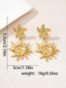 一对几何仿珍珠海星耳环，适合日常佩戴 - 金黃色 - 查看 5