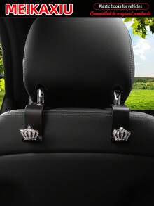MEIKAXIU 2/4pcs Rhinestones Crown Car Headrest Hooks, Auto Interior Accessories For Hanging Bags, Purses, Etc. - Black - View 1