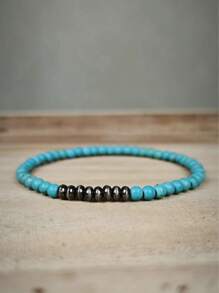 Braccialetto fatto a mano da uomo con perline di pietra naturale da 4 mm, colore argento, ematite