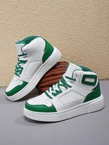 女士透气减震白绿高帮系带休闲运动鞋 | #SHEINFinds #ChicStyle 时尚迷人休闲鞋 - 白綠 - 查看 4