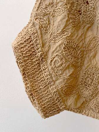 JIANHU 小号波西米亚风钩针开衫 - 浪漫花卉与几何蕾丝罩衫，适合度假和日常穿着 | 轻盈 V 领纽扣针织衫（小号身材完美之选）