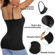 Built-In Shelf Bra Tank Tops For Women Adjustable Spaghetti Strap Camisole Camisas Para Mujer Adjustable Straps Shapewear Tops Black - 黑色 - 查看 4