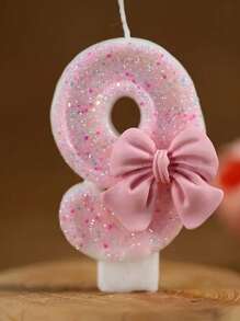 1 Peça Vela de Aniversário com Número Decorado com Strass em Formato de Laço Rosa para Festa de Aniversário, Evento Comemorativo, Decoração de Bolo, Suprimentos para Festa de Aniversário Infantil, Velas Aromáticas, Velas com Números, Velas de Aniversário Infantil, Decoração de Bolo