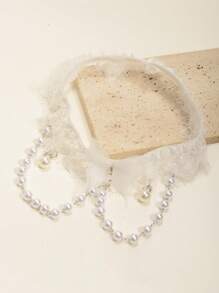 1pc White Lace Leg Chain For Bride With Faux Pearl Chain And Butterfly Decoration