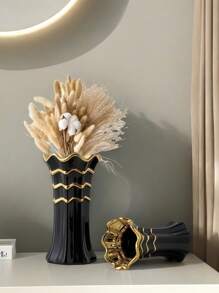 1PC Ceramic High-End Minimalist Style Curved Mouth Vase Suitable For Office Beautiful Decoration, Bedroom Dressing Table Flower Vase, Living Room Desktop Flower Vase Decoration