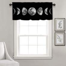1 Stück Vorhang mit Mond-Serie Muster, geeignet für Feste, Partys, Geburtstage, Abendessen, Küchenfenster Dekoration, kurzer Vorhang, anwendbar für Raumdekoration in allen Jahreszeiten, Heimtextil Dekoration, kurzer Fenstervorhang für Esszimmer, Feiertagsdekoration