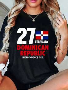 Dominicana Independence Day Dominican Republic-Shirt -% Cotton Graphic Tees Women. Top Shirt Women Summer Tops Clothes. Y2K Clothes Mother Day Graphic Tees Women Crop Tops Summer Outfits Women Summer Tops-Shirt - Black - View 1