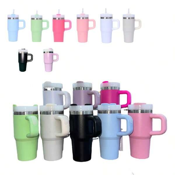 304 Stainless Steel Double Vacuum Insulated Water Bottle, 14oz With Handle, Straw, Sweat-Proof Cup