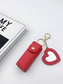 4pcs/Set Lipstick Holder With Heart-Shaped Mirror, Useful For Women Makeup, Key Chain. Heart-Shaped Mirror Decorated Lipstick Case, Multi-Color Women Makeup Bag, Heart-Shaped And Bag Decor Fashion Keychain Pendant, Wallet, Purse, Bag Accessories, Storage Pouch
