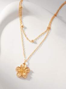 1pc Classic Elegant Gold Flower Layered Necklace, Suitable For Daily Wear, The Best Gift To Friends