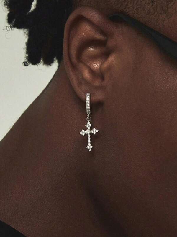2pcs Silver Cross Punk Style Earrings, Available In Gold Color