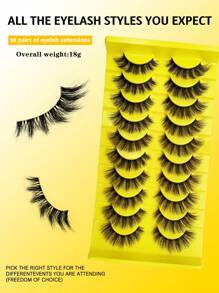 Cílios Postiços 3D Eyelashes Estilo Mangá 16mm Comprimento Cílios de Vison Fadas Espigados em Formato D-Curvados que Parecem Extensão Tiras de Cílios Anime de Olho de Gato Aparência Natural Volume Cílios Postiços Espigados 10 Pares
