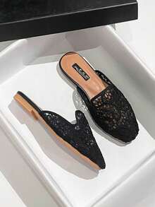 Mengshangli 2025 Autumn Women Hollow Out Breathable Mesh Closed Toe Slippers, Flat Slip-On Casual Sandals,Mule - Black - View 2