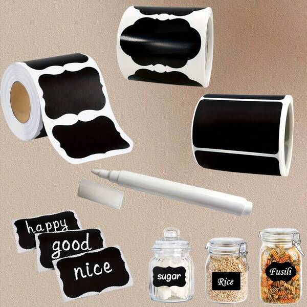 [Etiquetas à prova d'água com canetas de marcação incluídas] 120 peças + Etiquetas reutilizáveis à prova d'água para quadro-negro com canetas de marcação - Adesivos removíveis adequados para recipientes de armazenamento, latas de vidro, garrafas, salas de armazenamento de alimentos e acessórios de escritório, acessórios para festas de presente, material escolar, volta às aulas