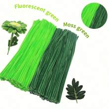 Paquete de valor de 100 piezas de limpiapipas de tela flexible de colores surtidos para suministros de manualidades y decoraciones caseras, juego de torsión con dos opciones de color, kits de flores de limpiapipas