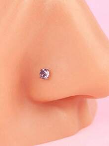2pcs Fashionable Simple Heart Shaped Cubic Zirconia Stainless Steel Nose Stud For Women, Party Gift - Heart - View 3